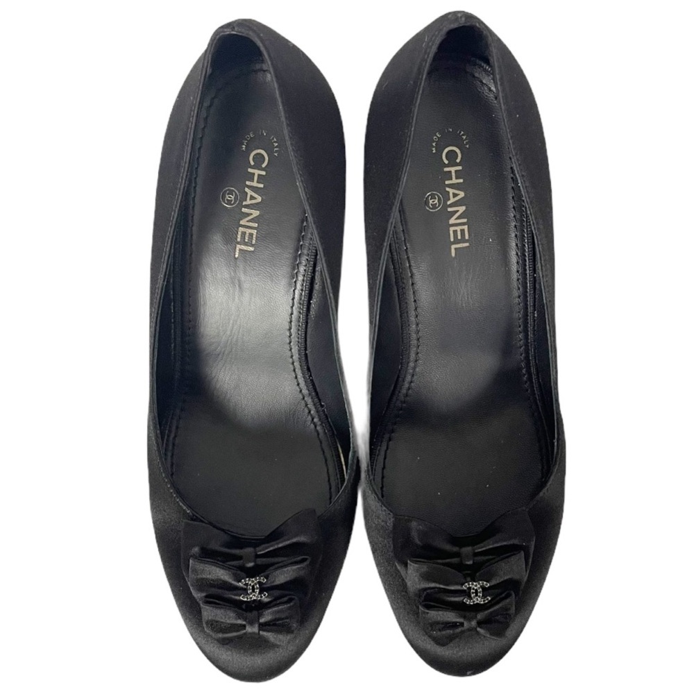 CHANEL Black Satin Bow Mid Heel Pump - Picture 11 of 16